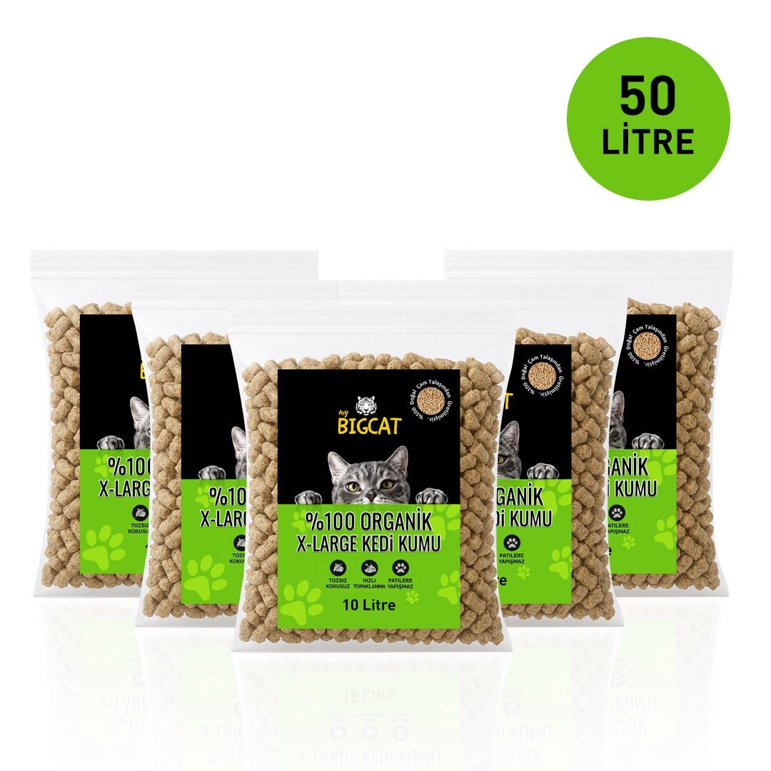 Bigcat XLarge Beşli Organik Kedi Kumu 50 LİTRE