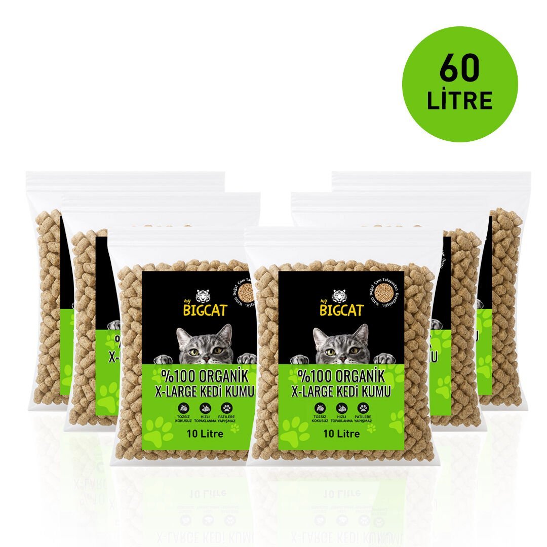BigCat XLarge Altılı Organik Kedi Kumu 60 LITRE