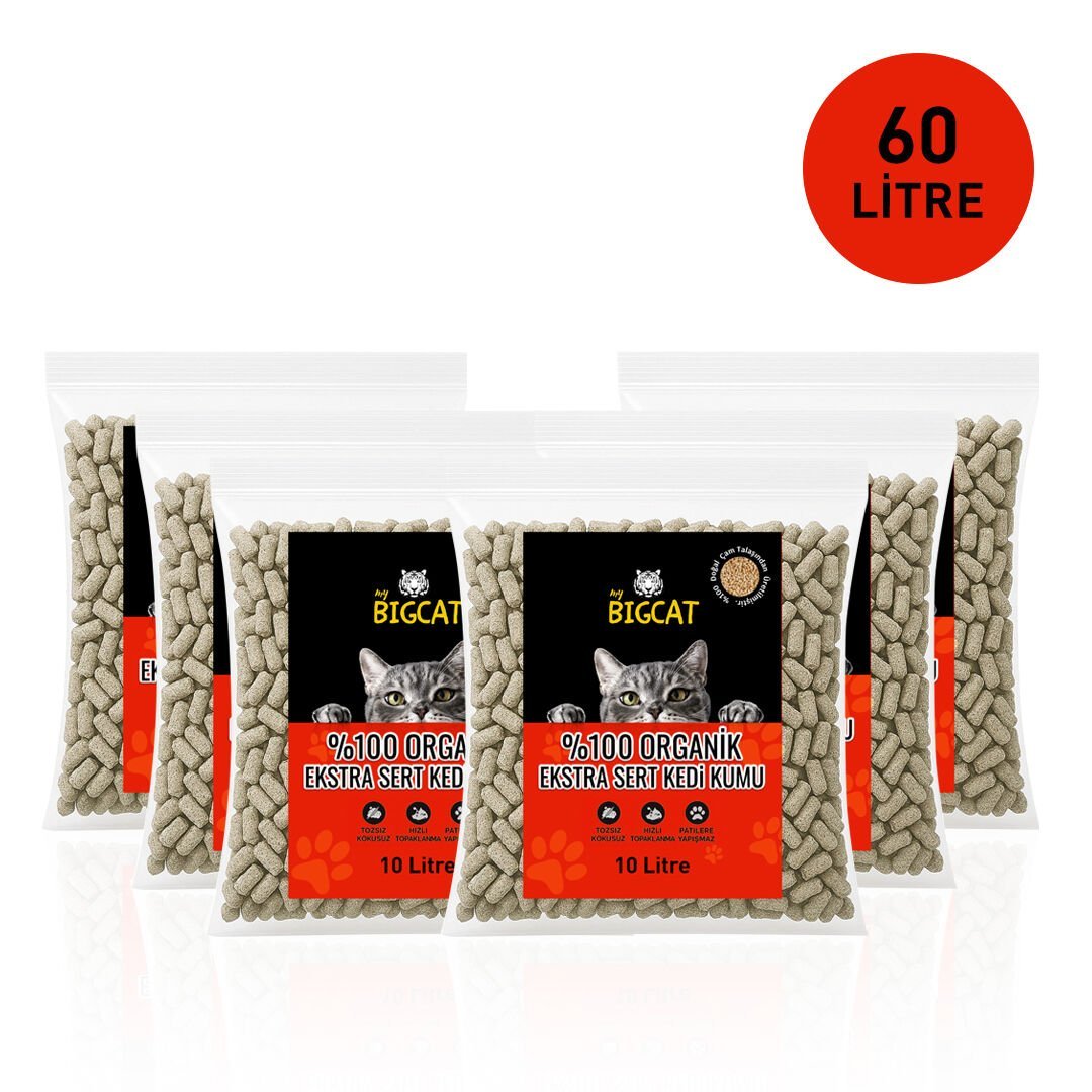 BigCat XLarge Ekstra Altılı Organik Kedi Kumu 60 LT